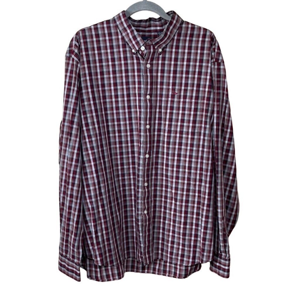 Dockers Men's Button Down Shirt Red White Plaid Casual Cotton Blend Size XXL